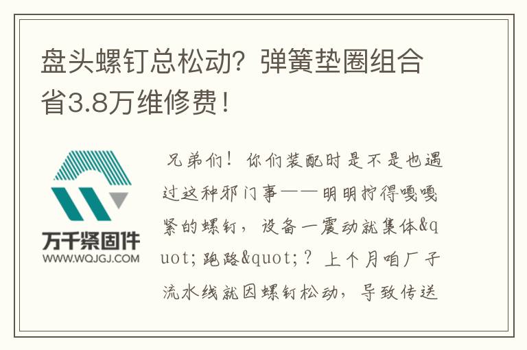 盤頭螺釘總松動？彈簧墊圈組合省3.8萬維修費(fèi)！