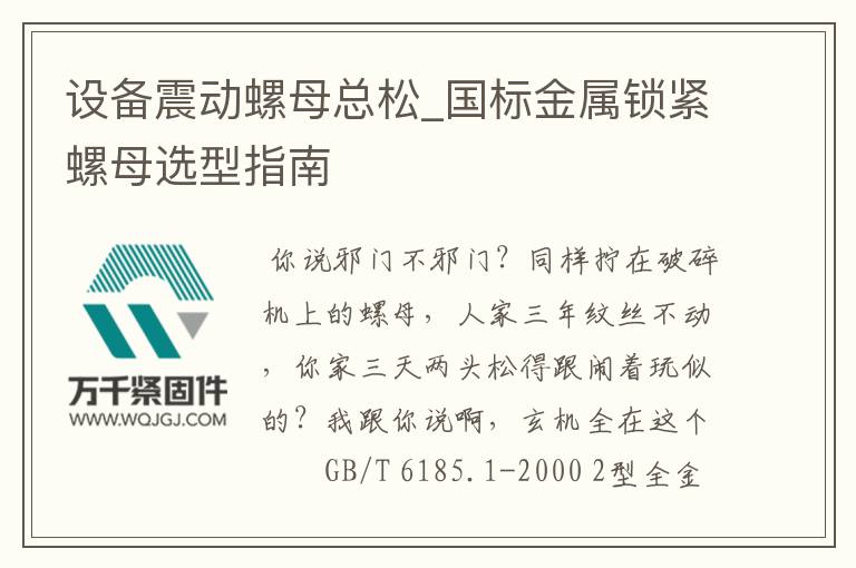 設(shè)備震動螺母總松_國標(biāo)金屬鎖緊螺母選型指南