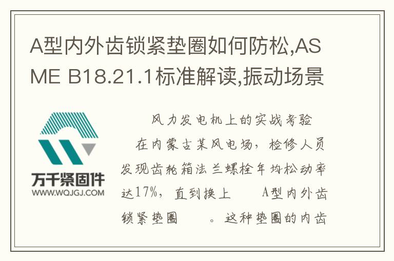 A型內(nèi)外齒鎖緊墊圈如何防松,ASME B18.21.1標(biāo)準(zhǔn)解讀,振動(dòng)場(chǎng)景應(yīng)用方案