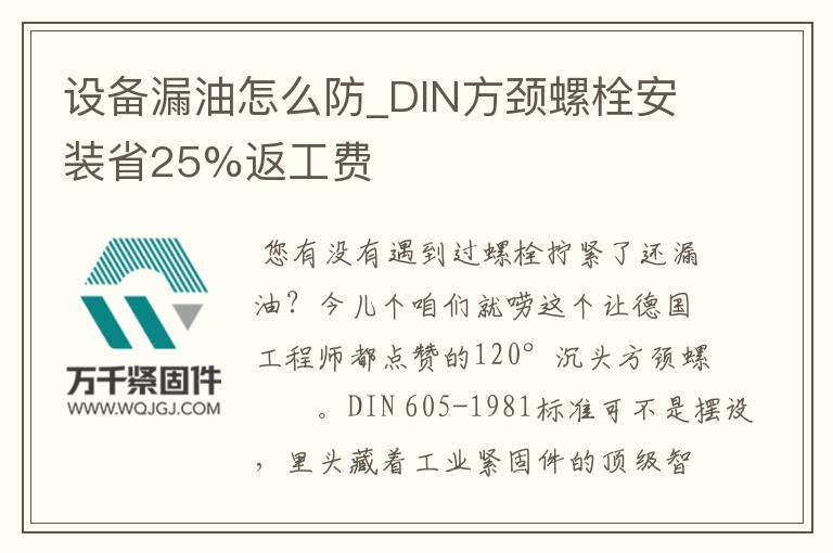 設(shè)備漏油怎么防_DIN方頸螺栓安裝省25%返工費