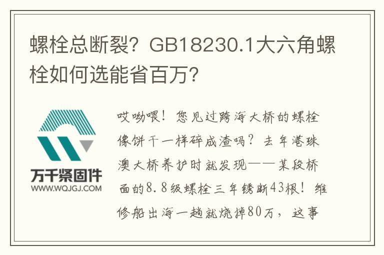 螺栓總斷裂？GB18230.1大六角螺栓如何選能省百萬(wàn)？