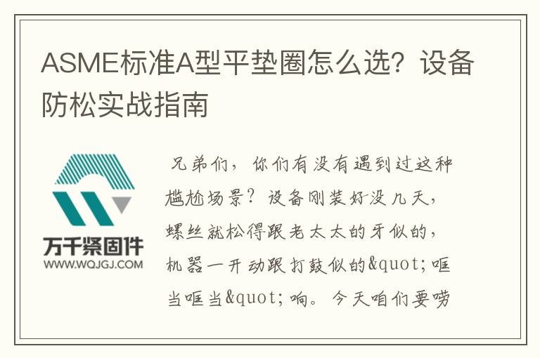 ASME標(biāo)準(zhǔn)A型平墊圈怎么選？設(shè)備防松實(shí)戰(zhàn)指南